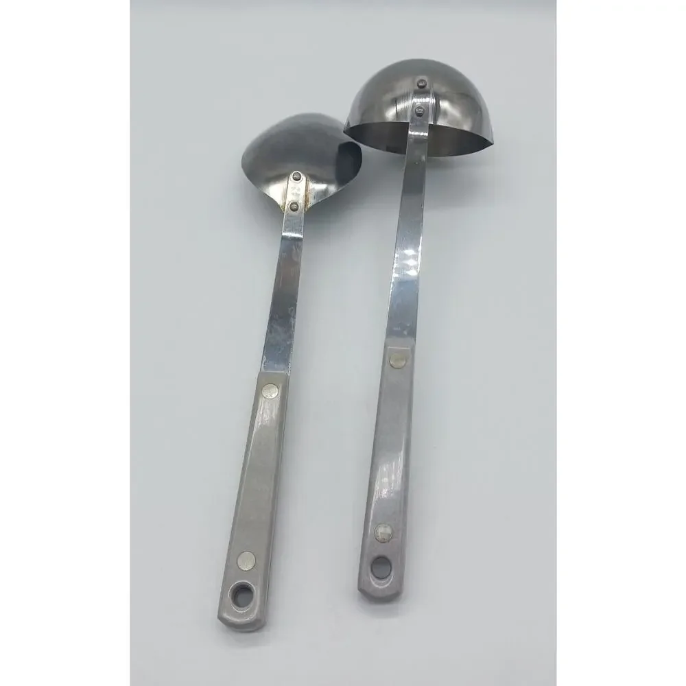 Vintage Ace Soup Ladle Serving Spoon Light Gray Handle Lot of 2 Stainless USA